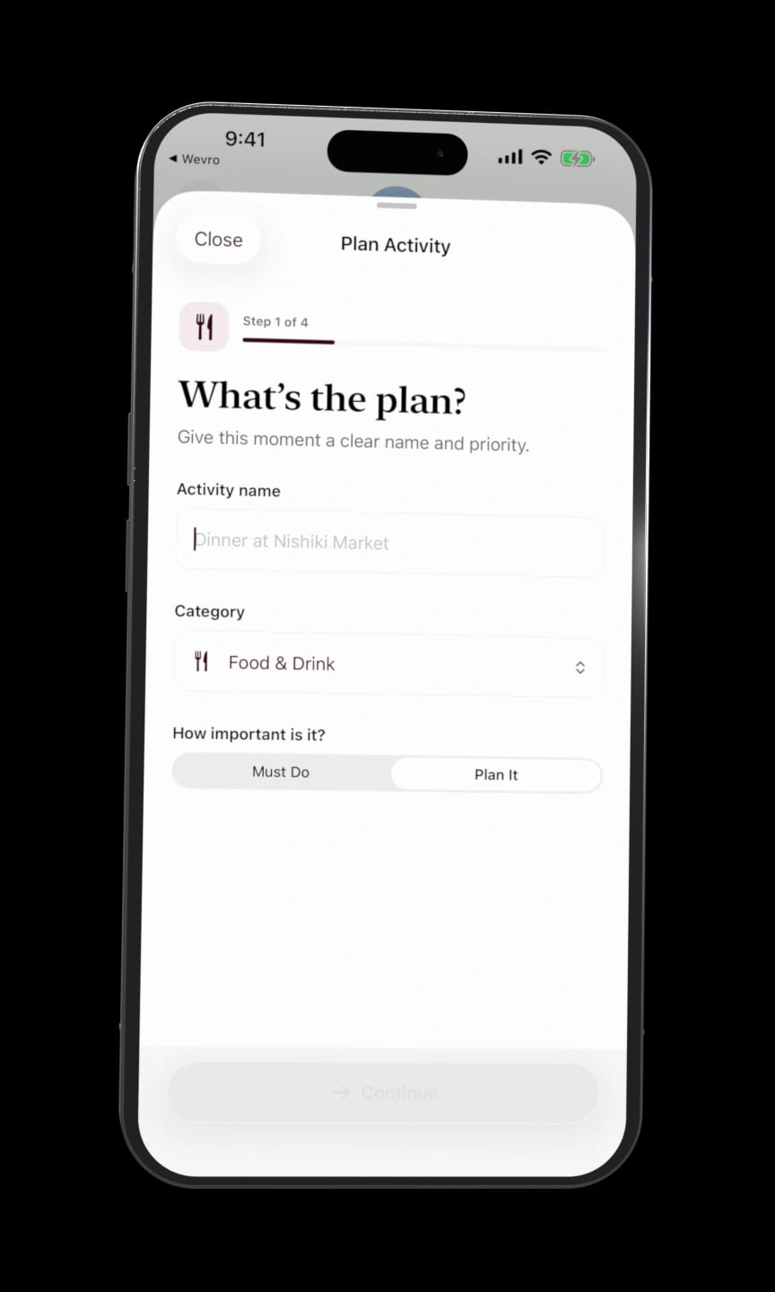 The native Messages extension opens activity planning, then date selection.